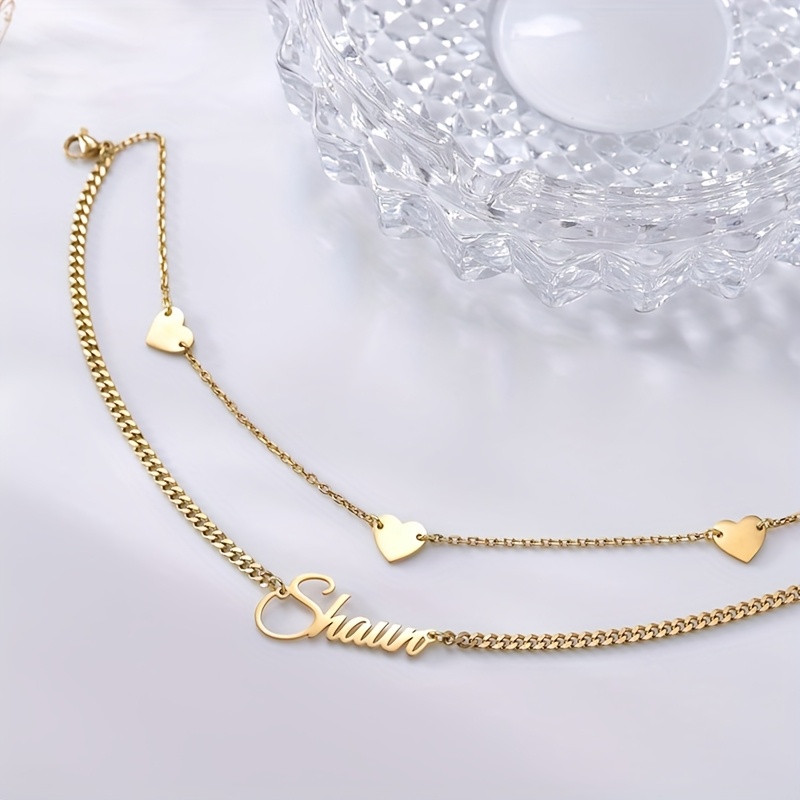 Personalized Double Chain Name Bracelet for Women & Men, Custom Engraved